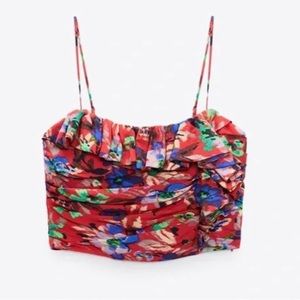 NWOT Zara Red Floral Corset Top Sz XS NWOT